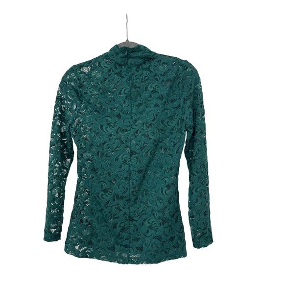 White House Black Market Green Lace Turtleneck Long Sleeve Shirt Size Women's XS - Picture 3 of 4